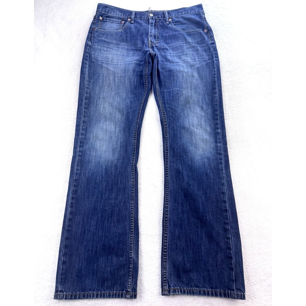 Levis 527 Jeans Men 34x32 Blue Slim Boot Distressed Whisker Denim Cowboy Western
